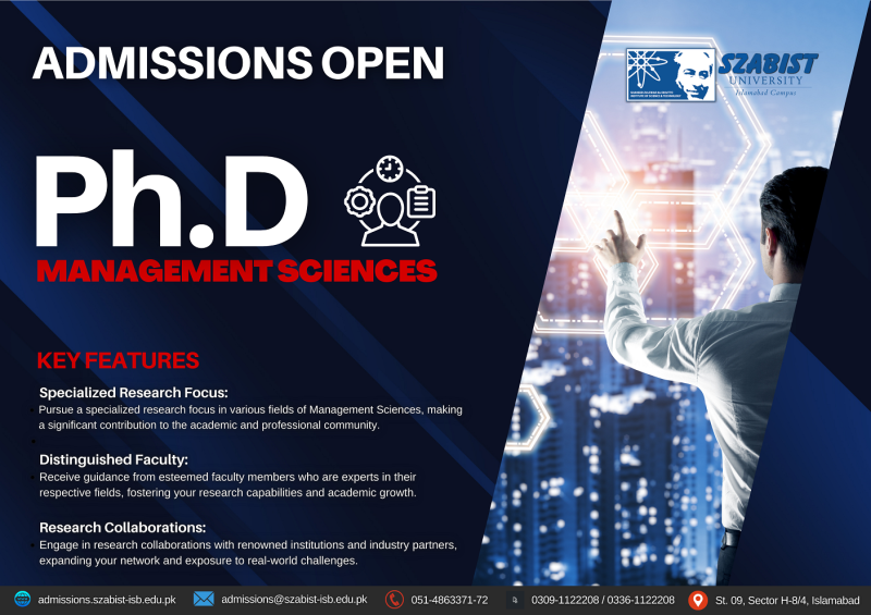 phd in management sciences in pakistan